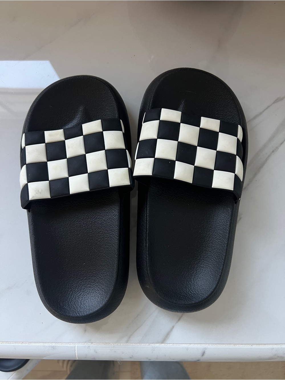 Black & White Checker Slide Sandals